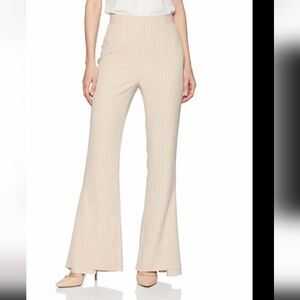 C/Meo Collective Women's High Waisted Beige Flared Hem Pinstripe Pants. US S